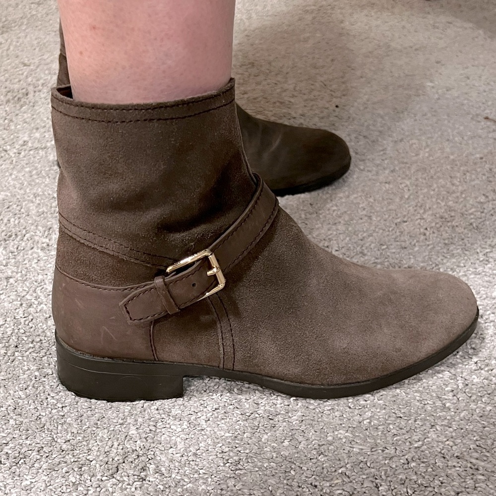 Cole Haan Indiana Waterproof gold buckle leather booties
